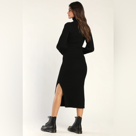 NWT LuLu’s Warm Companion Black Ribbed Knit Bodycon Midi Sweater Dress ~ Medium - Picture 5 of 7